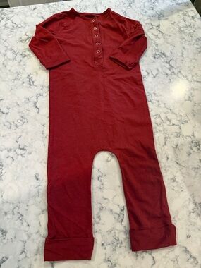 Rags Kids Long-Sleeve One-Piece Romper in Deep Red
